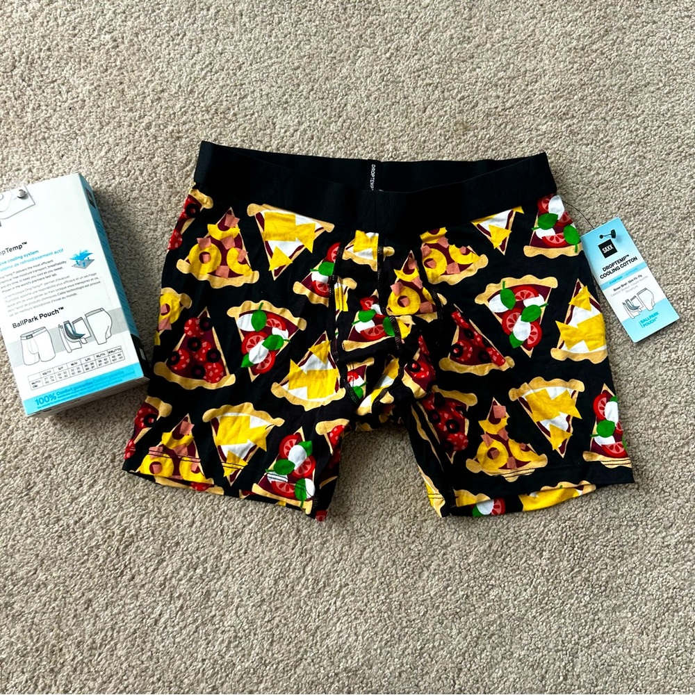SAXX  Cooling Cotton Boxer Brief 5"Men’s Medium NWT PIZZA Ballpark Pouch New